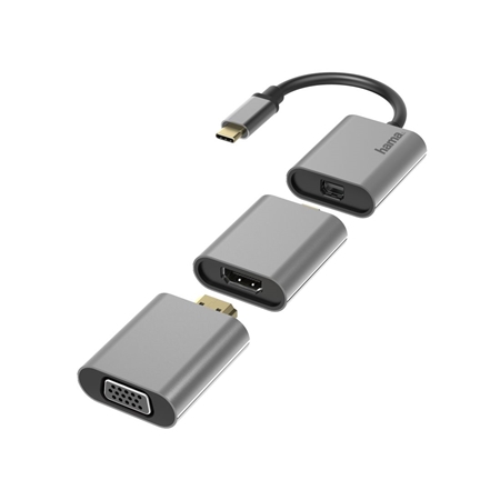 Hama Video-adapter-set, 6in1, USB-C, Mini-DisplayPort, HDMIO, VGA, aluminium