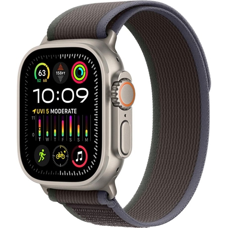Apple Watch Ultra 2 GPS + Cellular 49mm Titanium Case met Zwart/Blauwe Trail Loop (M/L)