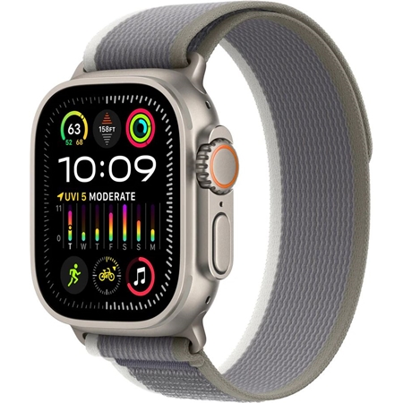 Apple Watch Ultra 2 GPS + Cellular 49mm Titanium Case met Groen/Grijs Trail Loop (S/M) 