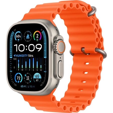 Apple Watch Ultra 2 GPS + Cellular 49mm Titanium Case met Oranje Ocean Band