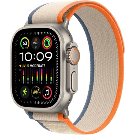 Apple Watch Ultra 2 GPS + Cellular 49mm Titanium Case met Oranje/Beige Trail Loop (S/M) 