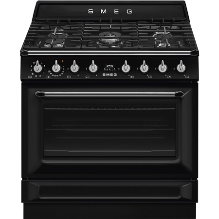 SMEG TR90GMBLNL TR90GMBLNLVictoria Esthetisch Fornuis met Gas Kookplaat - 90 x 60 cm - Zwart