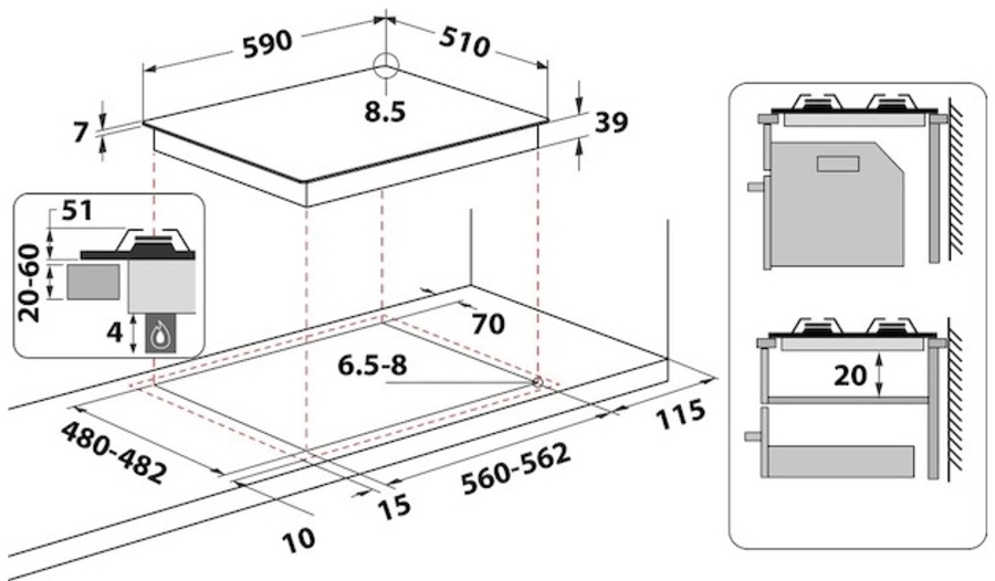Whirlpool GMA 6422/IX NL gaskookplaat 2