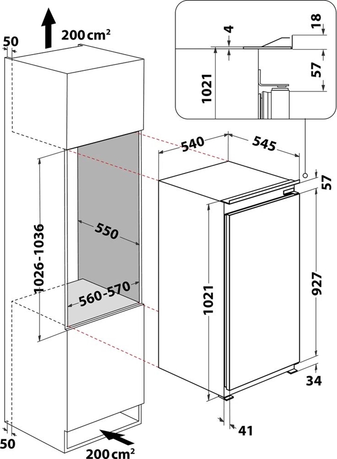 Whirlpool ARG 104702 inbouw koelkast 2