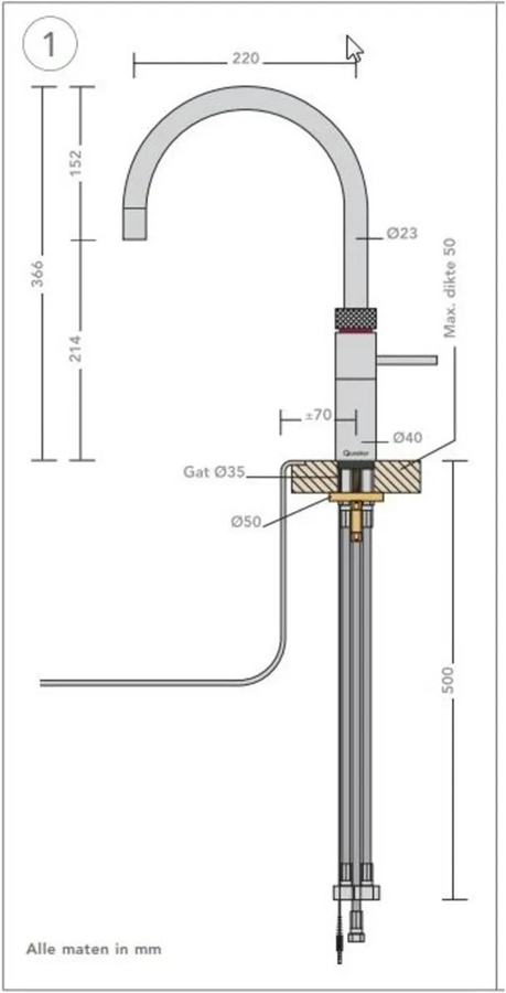 Quooker KFRPTN Keukenmengkraan Fusion Round - Messing Petina - Losse Kraan.  2