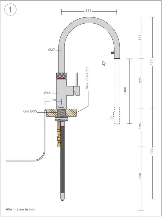 Quooker KXCHR Keukenmengkraan Flex Round - Chroom - Losse Kraan 3