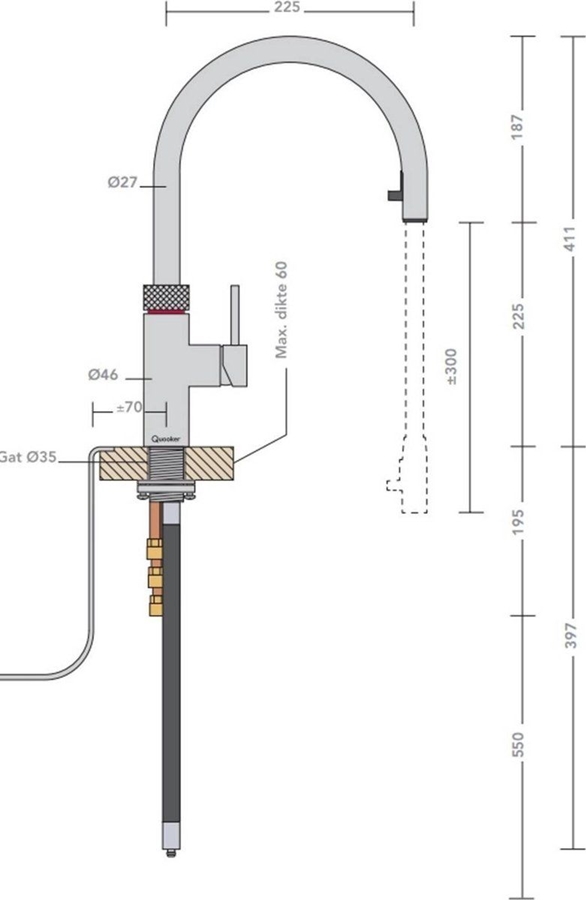 Quooker Keukenmengkraan Flex Round - Rose Koper - Losse Kraan 2