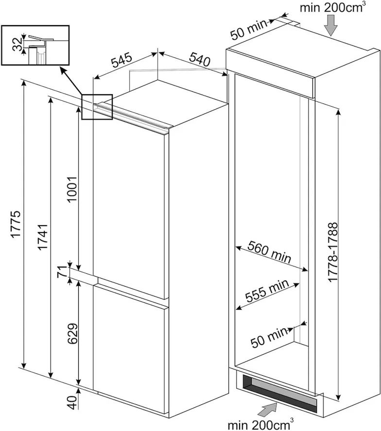 SMEG C3170NE Inbouw Koel-vriescombinatie 3