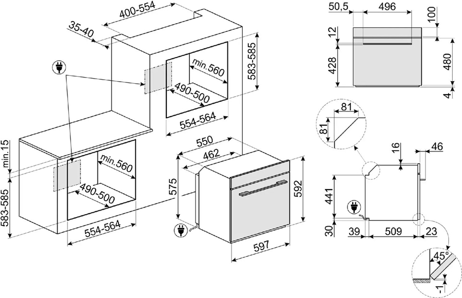 SMEG SF6101TB3 Linea Esthetisch Thermogeventileerde Inbouw Oven - 60 cm - Zwart  2
