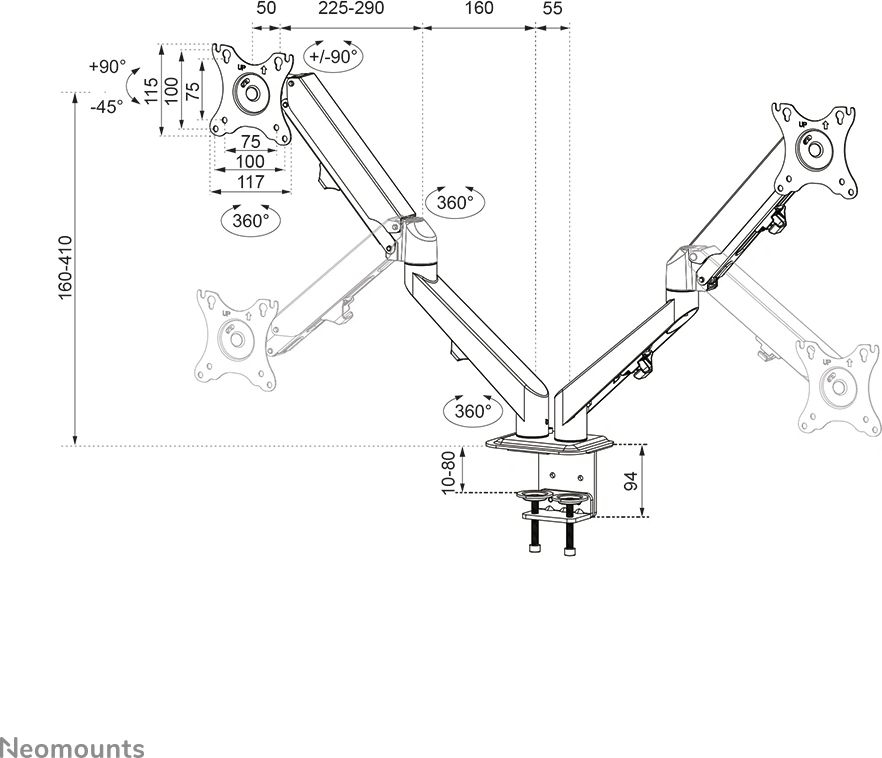 Neomounts DS70-700BL2 monitorarm 14