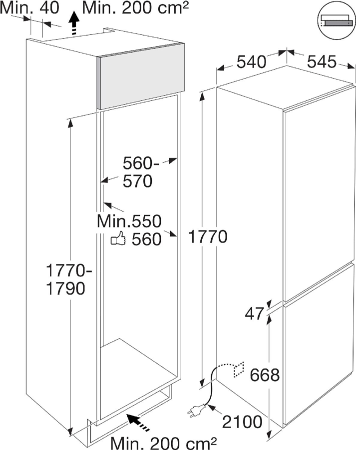 ETNA KCS7178NFT Inbouw Koel-vriescombinatie 2