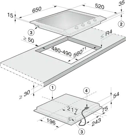 Miele KM 2010 G Gaskookplaat 6