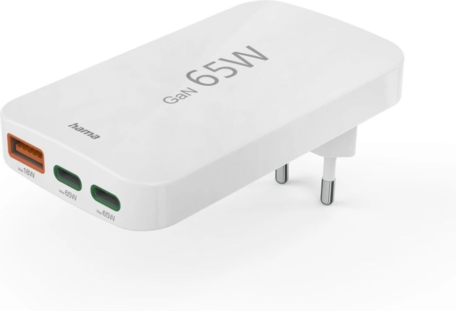 Hama Snellader, 2x USB-C, 1x USB-A, mini-oplader, PD, 65 W 1