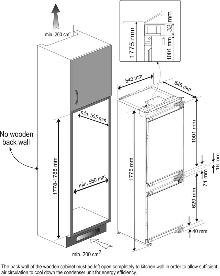 Beko BCNA275E4FN inbouw koelvriescombinatie 2