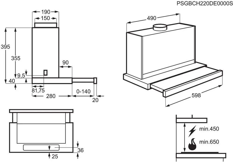 AEG DPE5660B 5000 Extractor Vlakscherm Afzuigkap - 60 cm 2