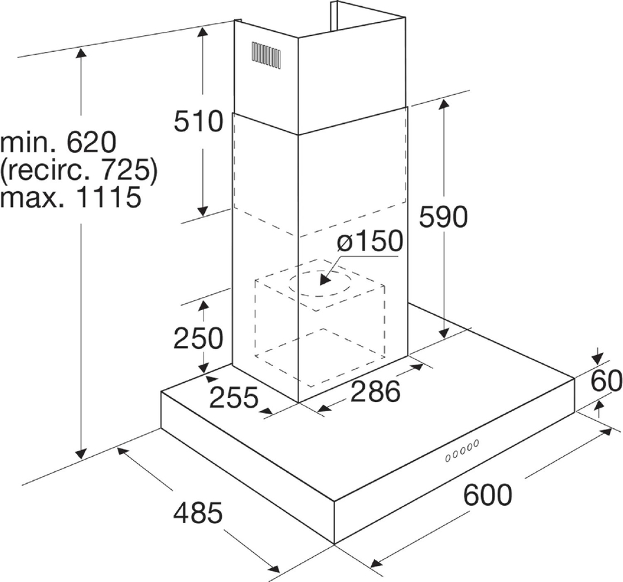 ETNA AB260RVS Blokmodel Schouwkap - 60 cm - RVS 2