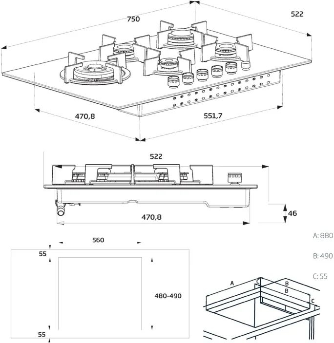 Beko HIAL 75325 SX NL Gaskookplaat 2