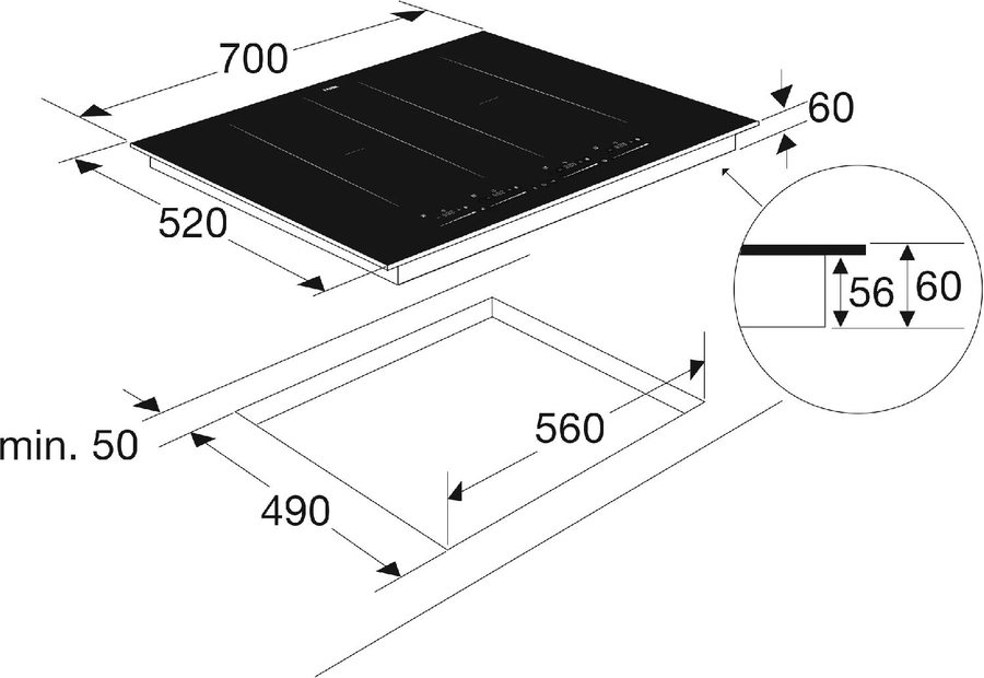 ETNA KIF572ZT inductie kookplaat met dubbele flexzones 2