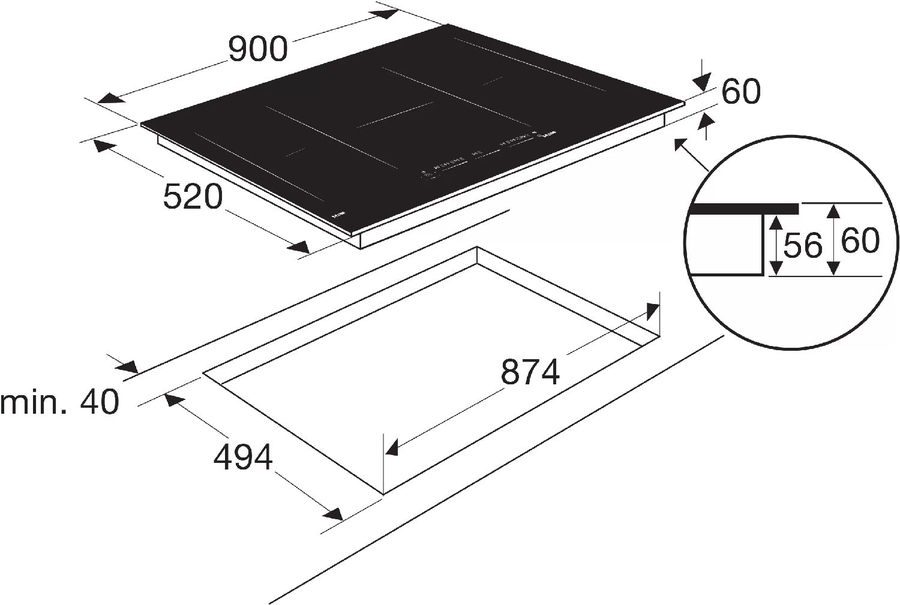 ETNA KIF590ZT inductie kookplaat met dubbele flexzones 2