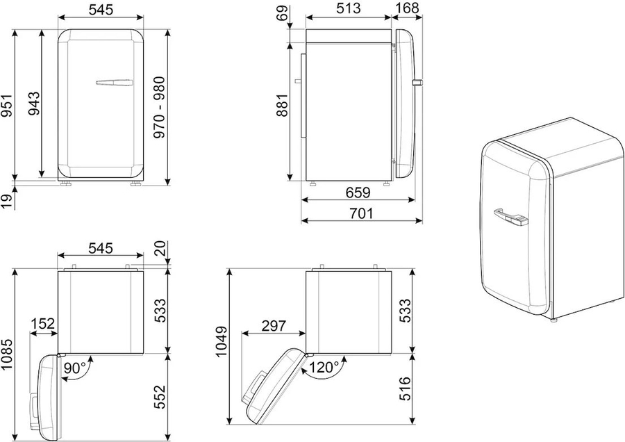 SMEG FAB10HLRD6 Vrijstaande Koelkast 50's Style - Rood  9
