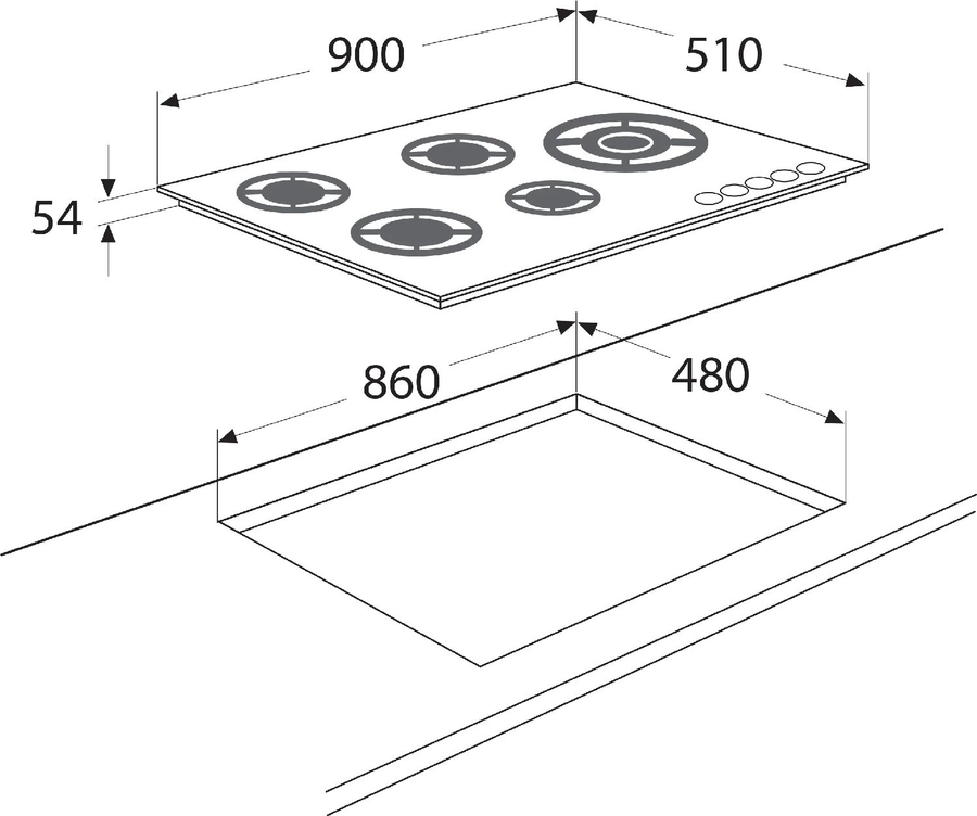 ETNA KGG890ZTA Gas-op-glas Inbouw Kookplaat 2