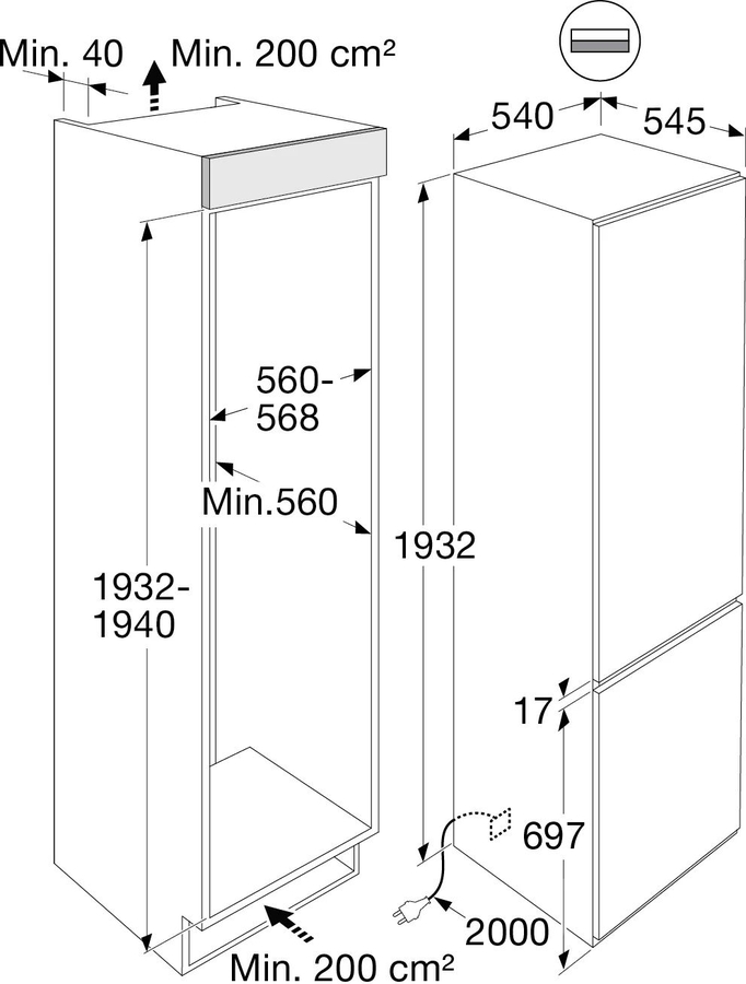 ETNA KCD9194CNF Inbouw Koel-vriescombinatie 2