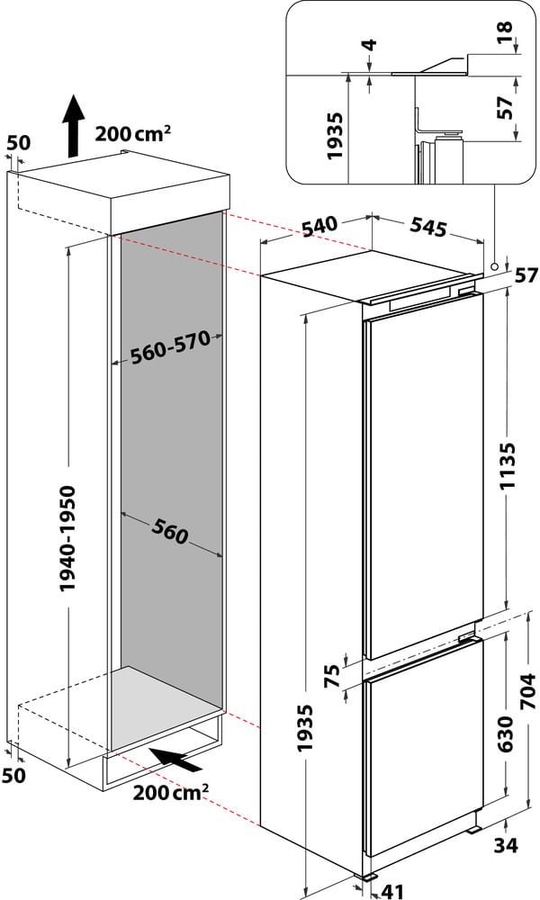 Whirlpool WHC20D023B1 SF Inbouw Koel-vriescombinatie 2