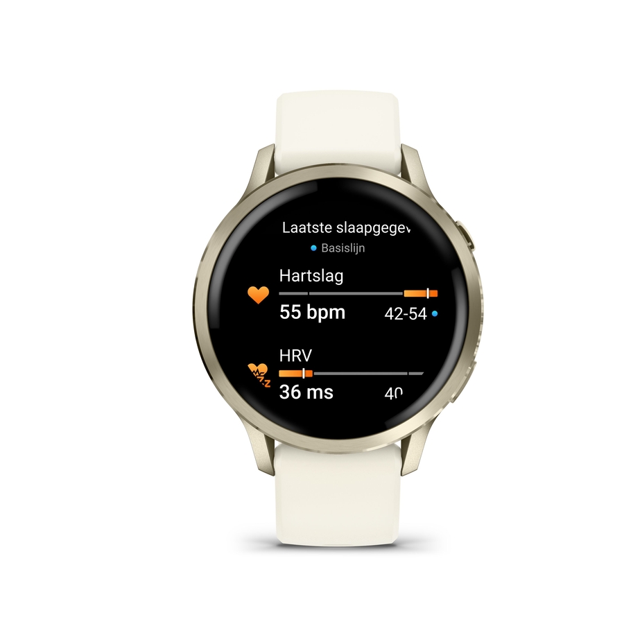 Garmin Venu 4 – 41 mm, Lunar Gold met Bone siliconen bandje 7