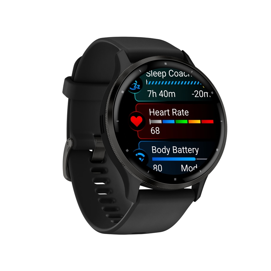 Garmin Venu® 3, Slate rand van roestvrij staal met zwarte behuizing en siliconen band 4