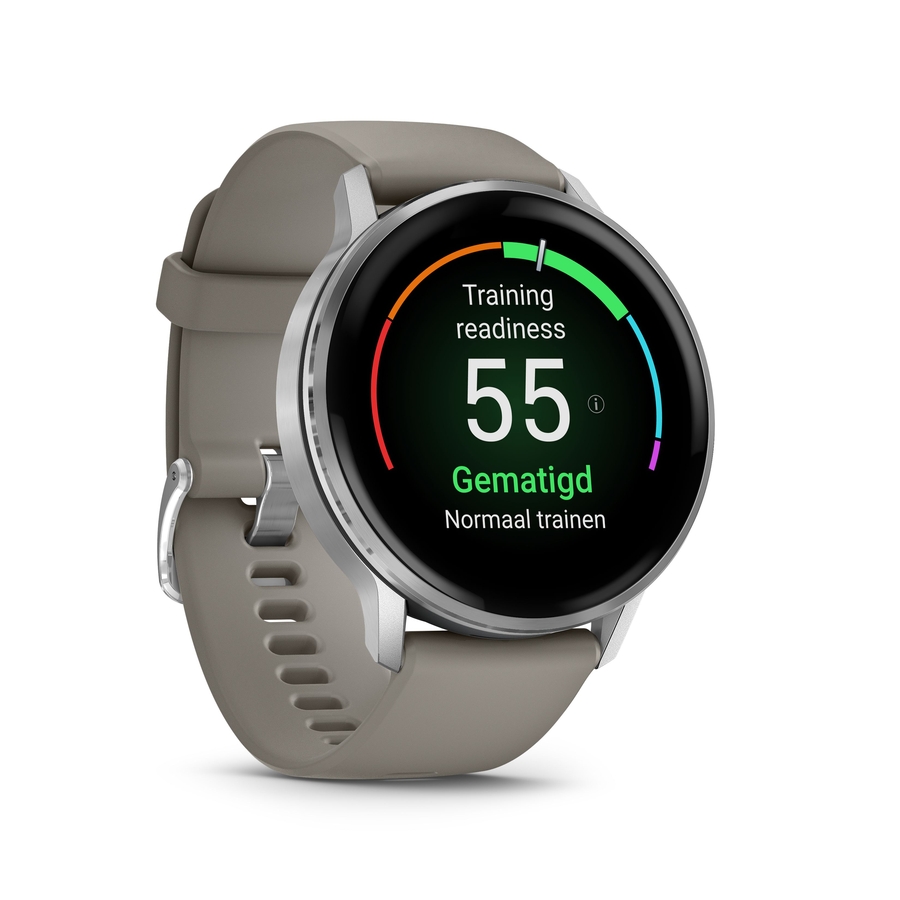 Garmin Venu® 4 – 45 mm, Zilver met zilvergrijze siliconen band 3