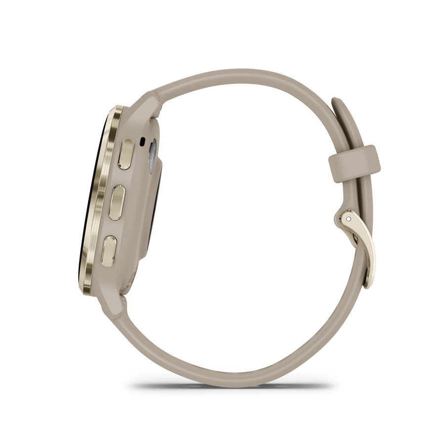 Garmin Venu® 3S, Soft Gold rand van roestvrij staal met French Grey behuizing en siliconen band 6