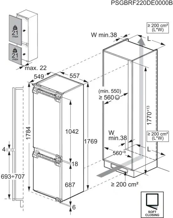 AEG TC7CS181AF 7000 NoFrost CoolAssist Inbouw Koel-vriescombinatie 2