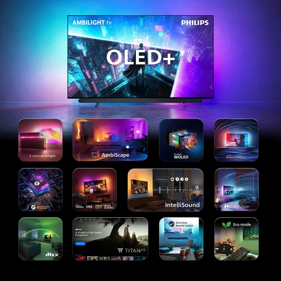Philips 48OLED911 4k OLED+ Ambilight TV 48 inch (2026) - geluid van Bowers & Wilkins 4