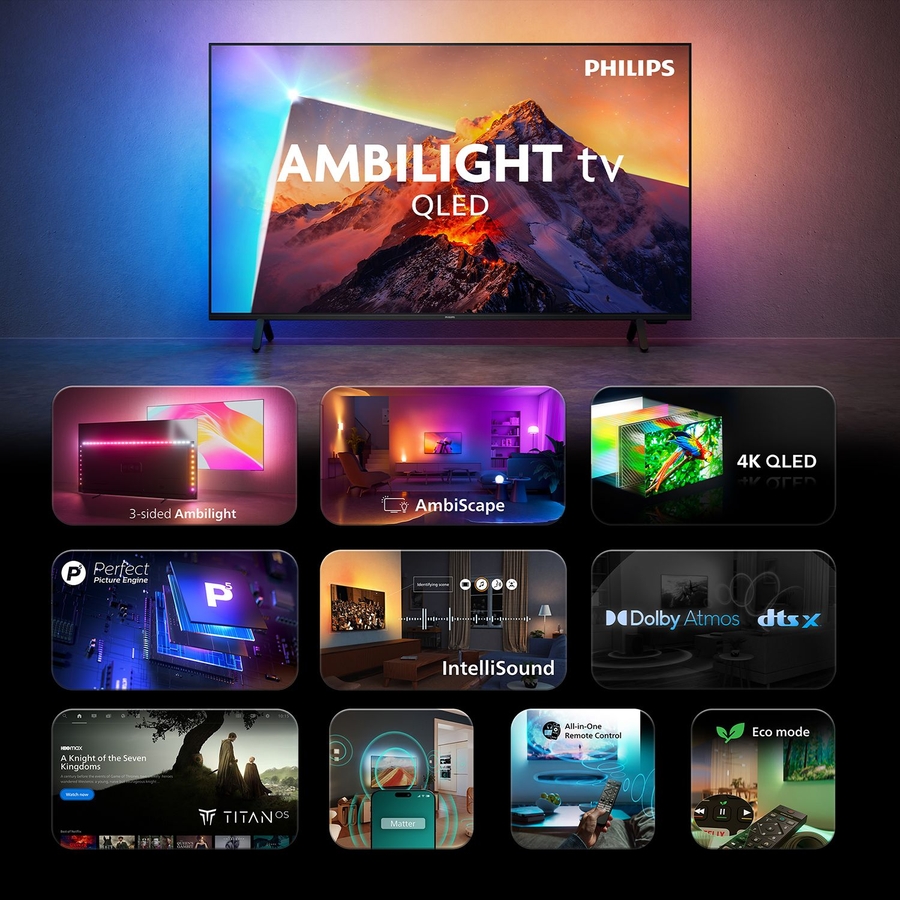 Philips 50PQS8601 4k QLED Ambilight TV 50 inch (2026) 4