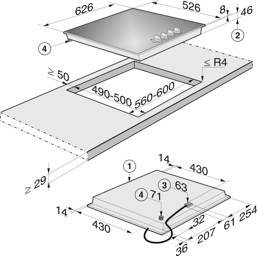 Miele KM 3010 G Gaskookplaat 2