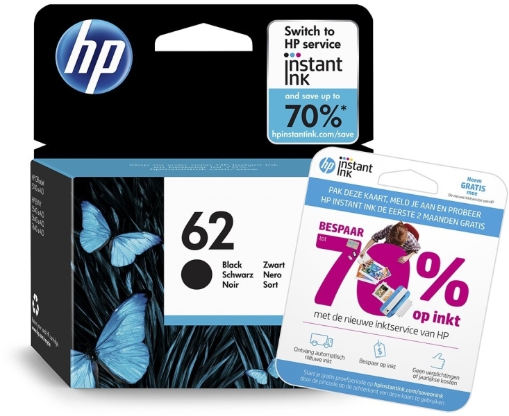 HP 62 originele zwarte inktcartridge met gratis 2 maanden instant ink 1